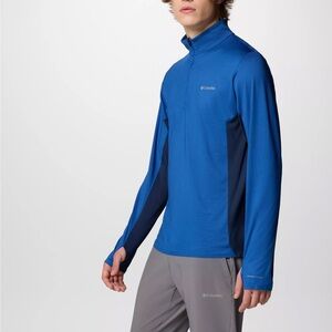 Columbia | Three Pitch Technical Half Zip-Up Sweater in Blue and Gray Size XXL